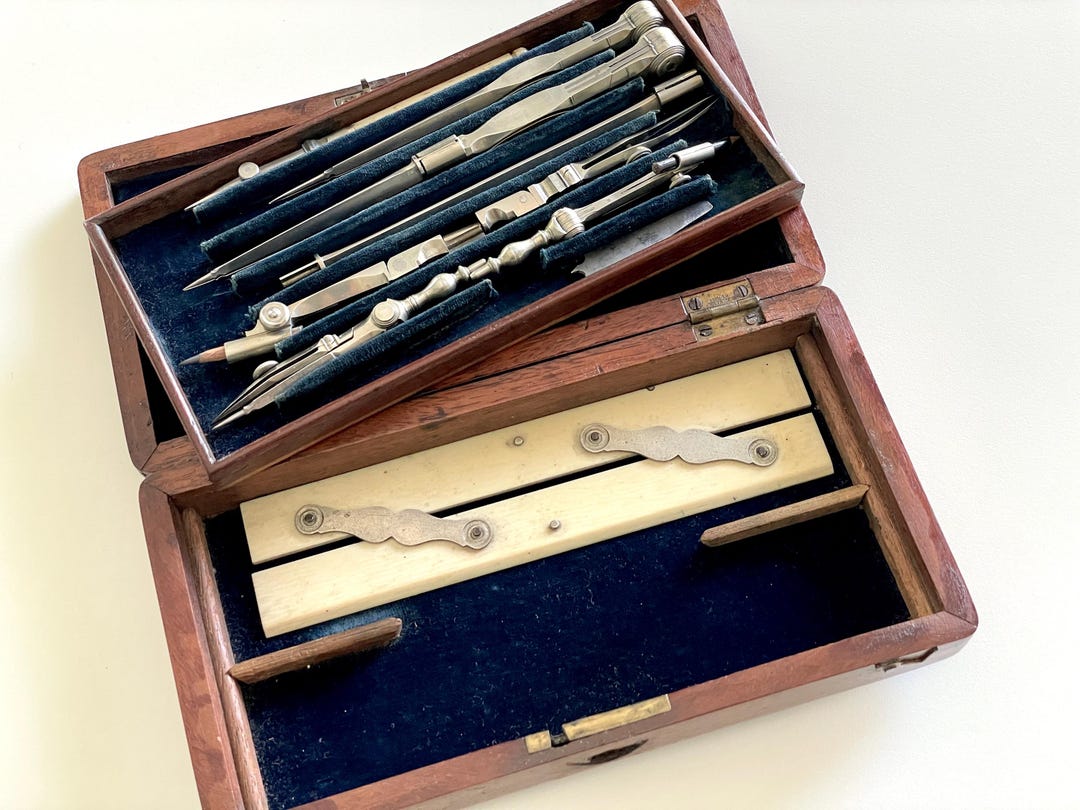 Early Vintage English Drafting Case With Parallel Rule Drawing ...