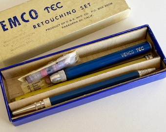 Raro juego de retoque VEMCO TEC de mediados de siglo, portaminas mecánicas de dibujo
