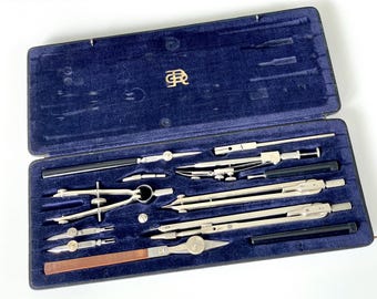 Estuche de herramientas de dibujo vintage RICHTER PRÄCISION Kopernikus VII, bolígrafo para dibujo de detalles arquitectónicos.