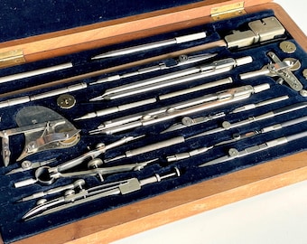 1920's RICHTER PRÄCISION XVP drafting tools case Dotting Pens drawing architecture Exceptional!