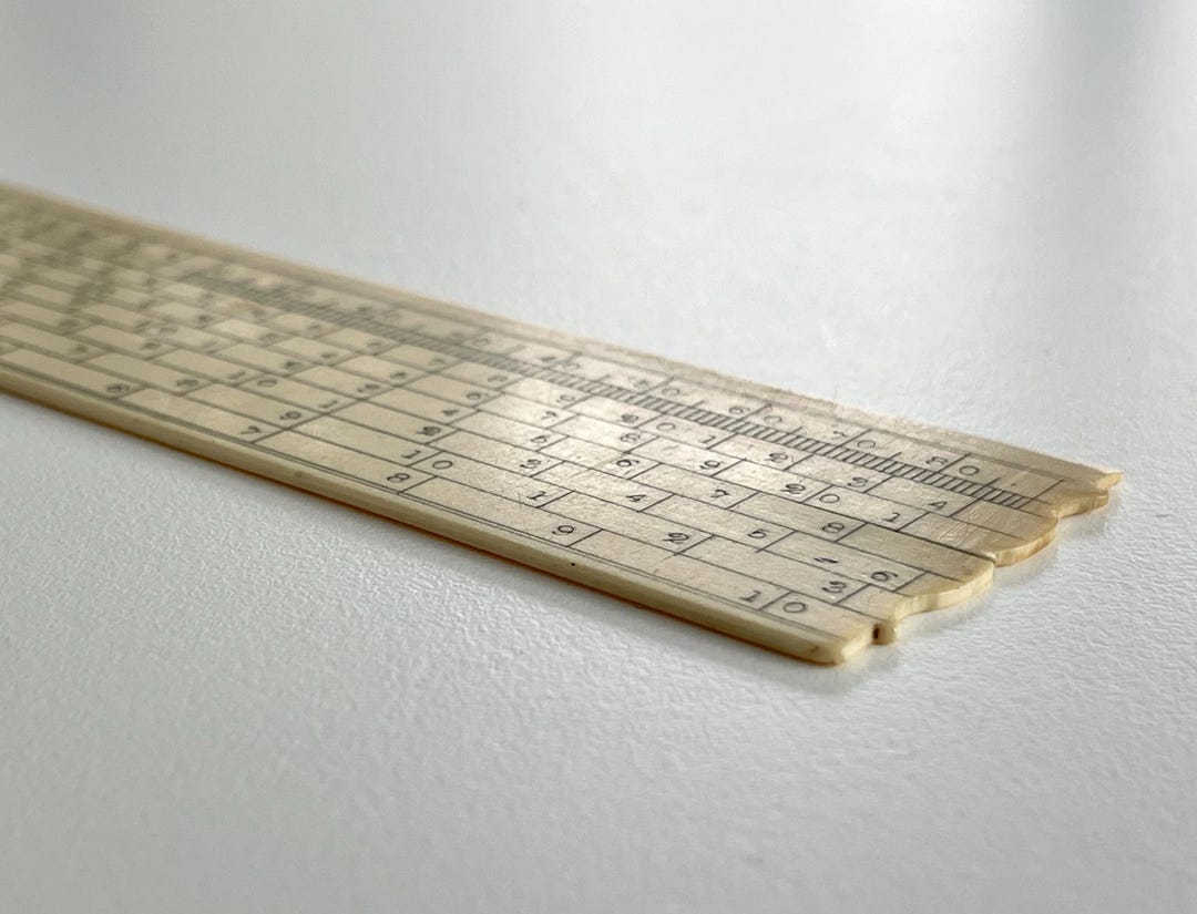 RARE 19th Century Bone 6” Equal Parts and Decimal Diagonal Scale Rule ...