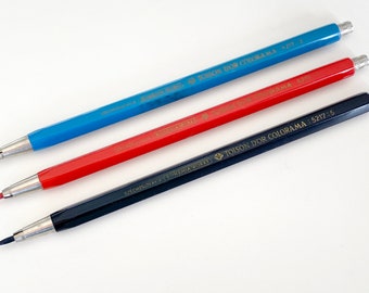 Juego de tres portaminas mecánicas con mina TOISON D'OR COLORAMA 5217 de Checoslovaquia de mediados de siglo con cuerpo de mina metálica