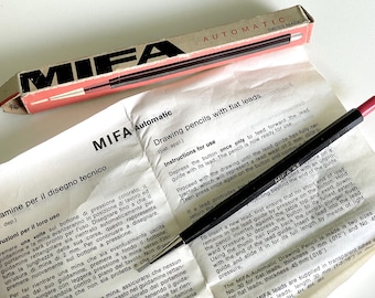 Raro portaminas automático Dietzgen MIFA 45 de mediados de siglo, con mina plana y portaminas, fabricado en Suiza, en su caja original con instrucciones.