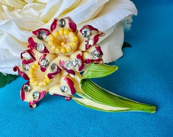 Vintage Carved Celluloid Daffodil Fur / Dress Clip