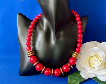 Vintage Monet Red Lucite Beaded Necklace