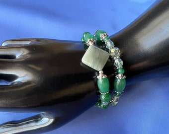Seaweed Stone Bracelet Set & Matching Earrings, Beaded Bracelet Set, Stretch Bracelet Set, Jewelry Set