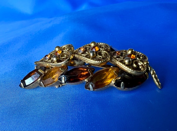 Vintage Topaz and Yellow Rhinestone Hearts Brooch… - image 3