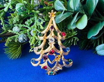 Vintage Monet Rhinestone Christmas Tree Brooch