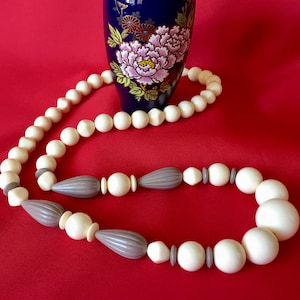 Vintage White Beaded Necklace: Teardrop Accent Beads, 30&quot; Long