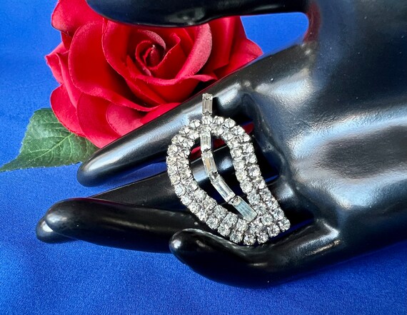 Vintage Rhinestone Leaf Brooch, Mid-century Rhine… - image 4