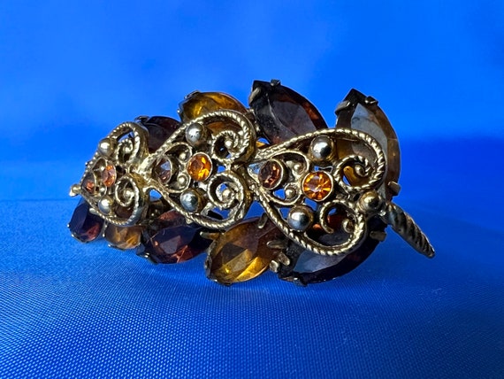 Vintage Topaz and Yellow Rhinestone Hearts Brooch… - image 10