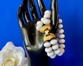 Vintage Monet White and Gold Double Strand Beaded Bracelet