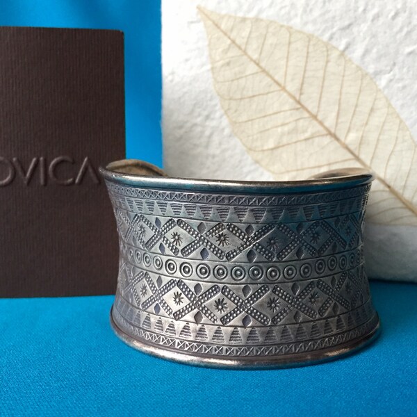 Bracelet manchette en argent sterling Novica Vintage, Vintage Novica fascination 925 sterling bracelet manchette avec boîte, Hill Tribe sterling Bracelet