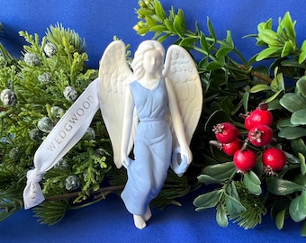 Vintage Wedgwood Blue Jasperware Angel Ornament Mint Condition in Original Box
