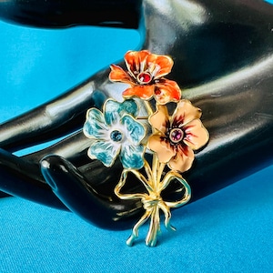 Vintage Joan Rivers Enamel and Crystal Flower Brooch