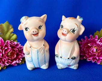 Vintage Anthropomorphic Pig Salt and Pepper Shakers