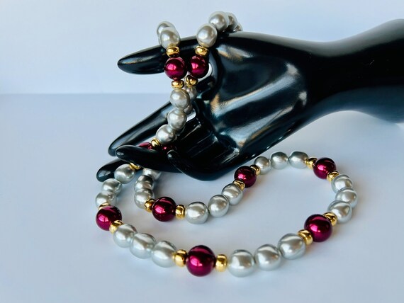 Vintage Napier Signed Gray and Burgundy Beaded Ne… - image 8