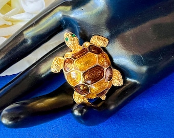 Vintage AAI Enamel and Gold Tone Turtle Brooch
