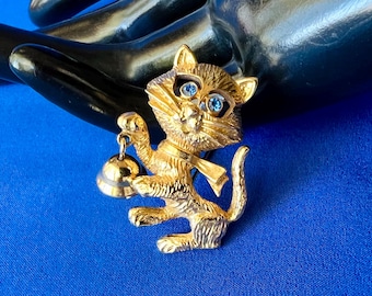 Vintage Avon Gold Tone Kitten with Articulated Bell Brooch