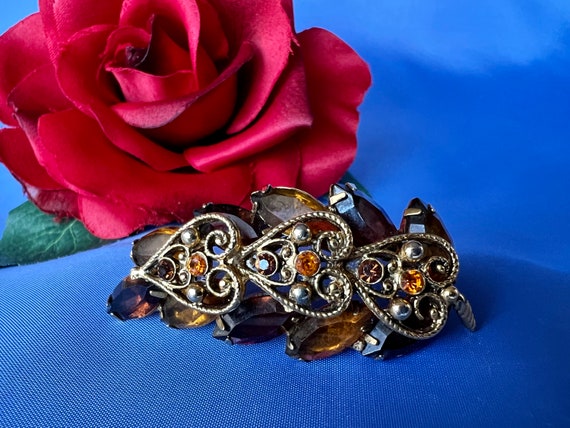 Vintage Topaz and Yellow Rhinestone Hearts Brooch… - image 8