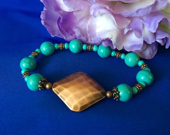 Bronze & Turquoise Howlite Beaded Stretch Bracelet
