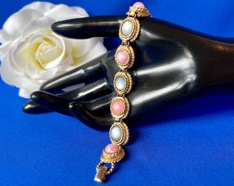 1962 Signed Sarah Coventry "Pastel Reflections" Pink and Blue Link Bracelet
