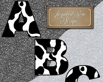 Cow Hide Print Full Set of 26 Alphabet Monogram Letters - PNG File Overlays