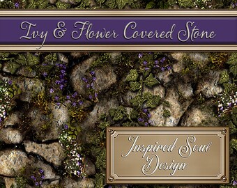 36 Stone With Ivy & Flowers Seamless Textures -Tileable JPEG Files for Graphic Design, Backgrounds, and More