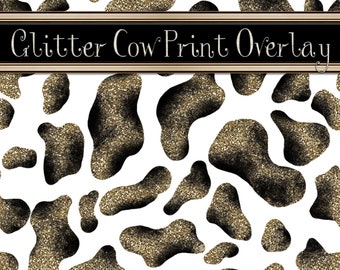 Black Cow Print With Gold Glitter Overlay | Seamless, Repeatable PNG & SVG |