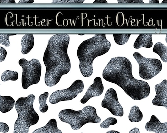 Cow Print Silver Glitter Pattern Overlays -Seamless, Repeatable PNG & SVG