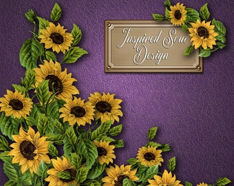 30 Sunflower Overlay Designs Bundle | PNG Files | Transparent Backgrounds for Use as Overlays, Sublimations, Crafting & More