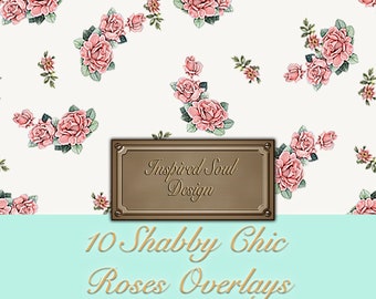 10 Shabby Chic Roses Overlays | PNG Files | Photoshop Texture Overlays | Roses With Transparent Background for Overlay Designs