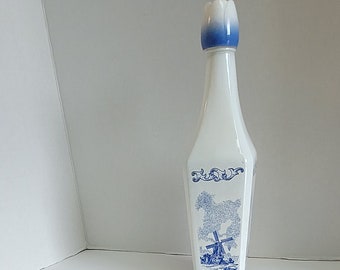 Blue and White Delft Style Empty Bottle Vandermint Chocolate Liqueur Tulip Style Top