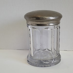 Vintage Cigar Humidor Cut Glass Metal Top Cigar Jar Pewter Colored Metal Top