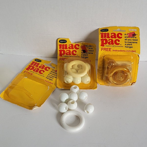 Vintage 1982 Macrame Beads Mac Pac Brantex Never Used White and Amber Plastic