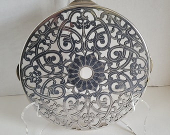 Vintage Manco Electroplate Trivet with Cut Out Design  Reticulated Silver Plate Trivet