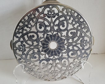 Vintage Manco Electroplate Trivet with Cut Out Design  Reticulated Silver Plate Trivet