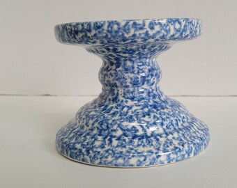 Blue and White Spongeware Pillar Candle Holder Designcraft
