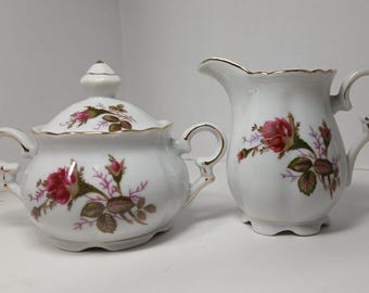 Moss Rose Porcelain Sugar Bowl and Creamer Set