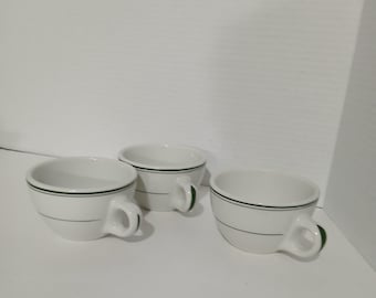 Set of 3 Vintage Carr China Tea Cups White With Green Stripes Restaurant Diner China