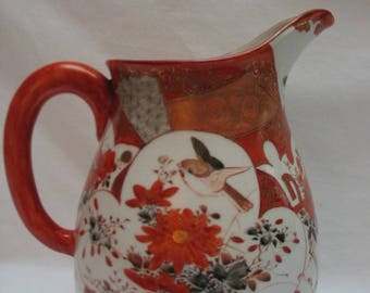 Jarra de porcelana japonesa Kutani antigua grande de color naranja rojizo