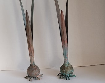 Paire de vases Carnevale Onion 1985 Patine Verdegris