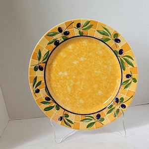 La Primula 10 1/8 Inch Ceramic Plate Orange Color With Olive Motif