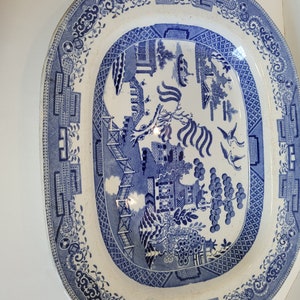 Vintage 19th Century Antique Willow Ware Platter Queen&#39;s Ware