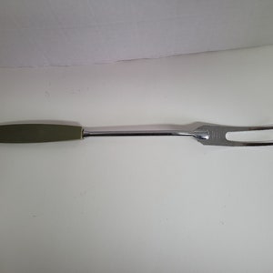 Vintage Avocado Green Plastic Handle Ecko Fork Chrome Plated Meat Carving Serving Kitchen Fork