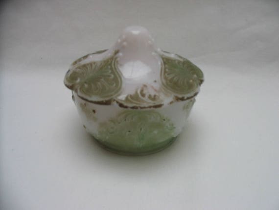 Vintage Antique Victorian Milk Glass Round Boudoi… - image 1