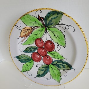 Vintage Cherries and Leaves Italian Ceramic Plate Made In Italy