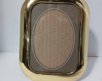 Vintage 1980s 1990s  Puffy Rounded Brass Photo Frame For 5' x 7" Photo
