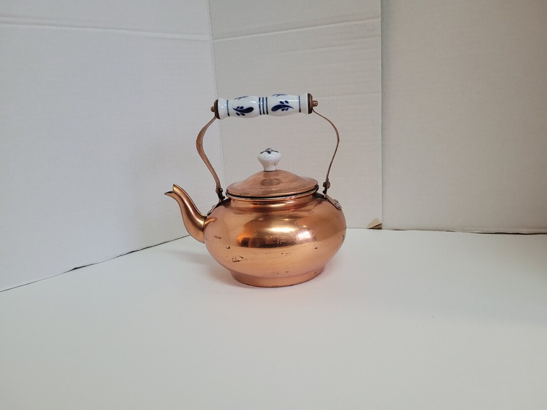 Vintage Copper Tea Kettle Blue and White Ceramic Handle and Etsy