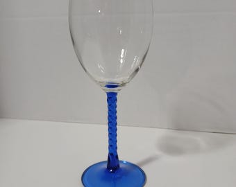 Wine Glass Twisted Cobalt Blue Stem Angelique Cristal D'arques Durand